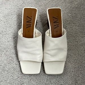 Zara White Leather Mules